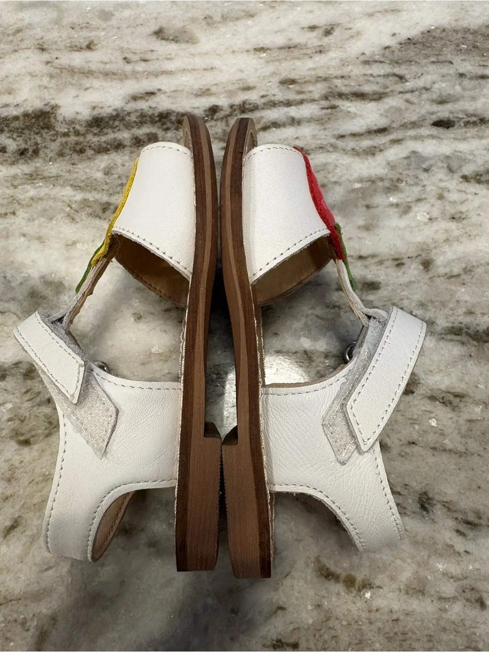 Mini Boden White Kids Sandals with Lemon and Strawberry Appliqués